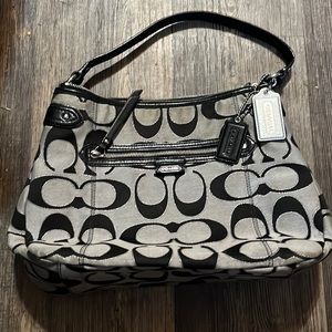 Used Coach Handbag gray and black with baby blue inside lining